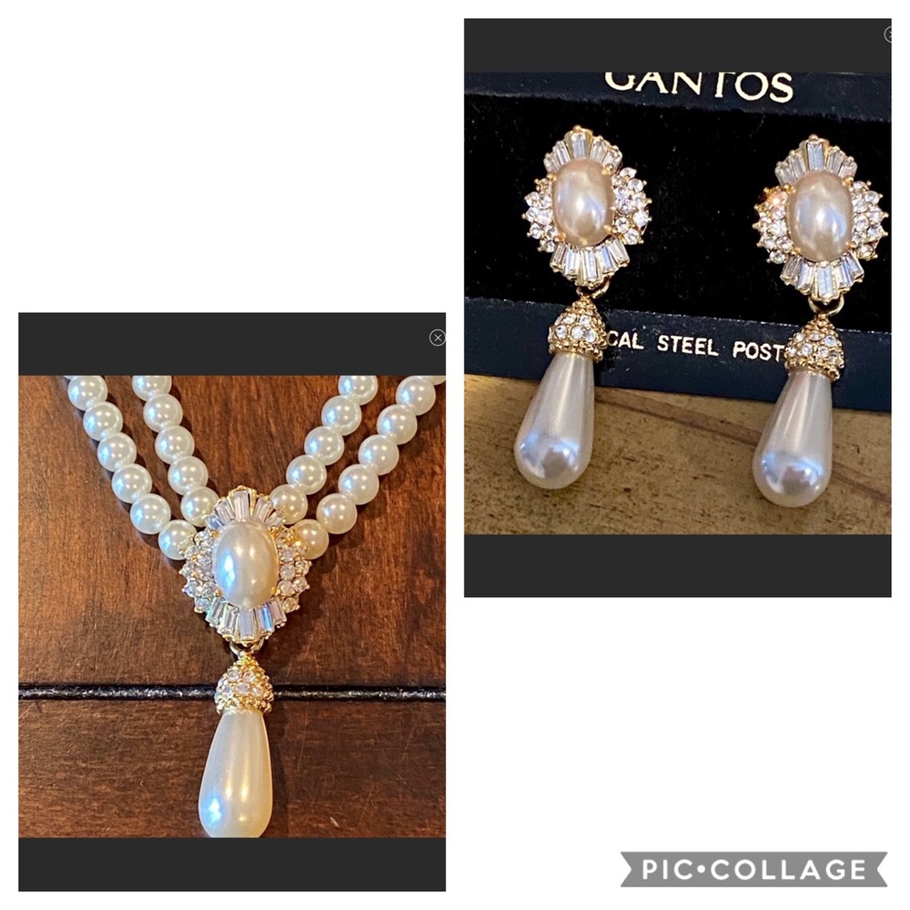 NEW- Crystal & Pearl  Necklace & Earrings Set